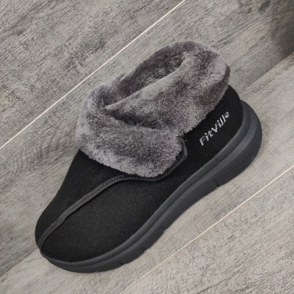 FitVille Men's Wide Slip-On Lightweight Diabetic Slippers Winter Snow Boots 8